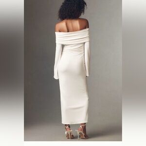 Elegant Off-Shoulder Ivory Midi Dress